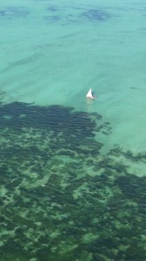 Zanzibar, Tanzanya kıyısı yakınlarındaki okyanusta dikey video tekneleri.