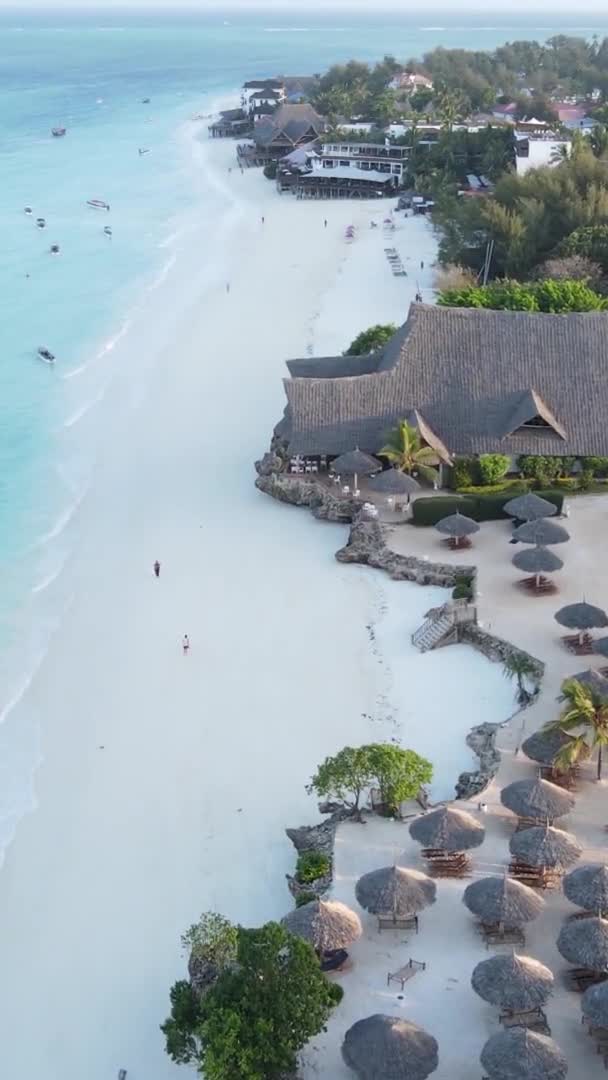Vertical video of the beach on Zanzibar island, Tanzania, aerial view — Stock Video