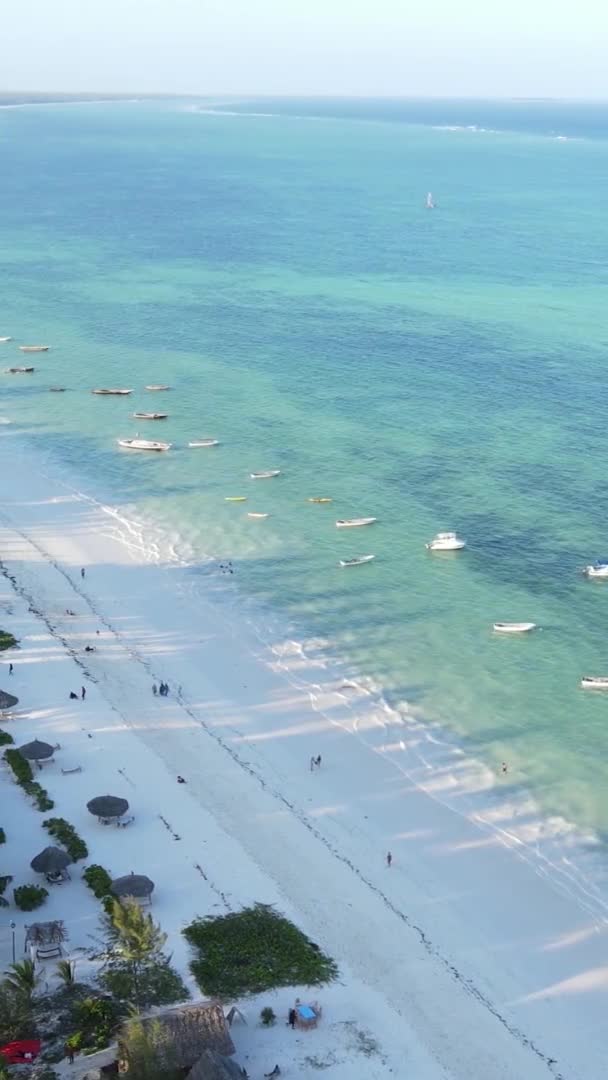 Verticale video van het strand op Zanzibar eiland, Tanzania, luchtfoto — Stockvideo