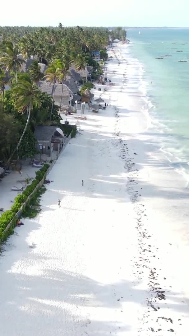 탄자니아 잔지바르 섬에 있는 해변의 수직 영상, 공중에서 본 장면 — 비디오