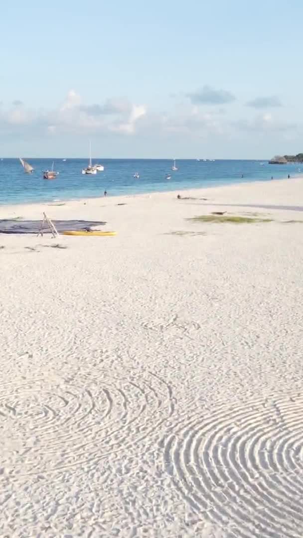 Verticale video van het strand op Zanzibar eiland, Tanzania, luchtfoto — Stockvideo