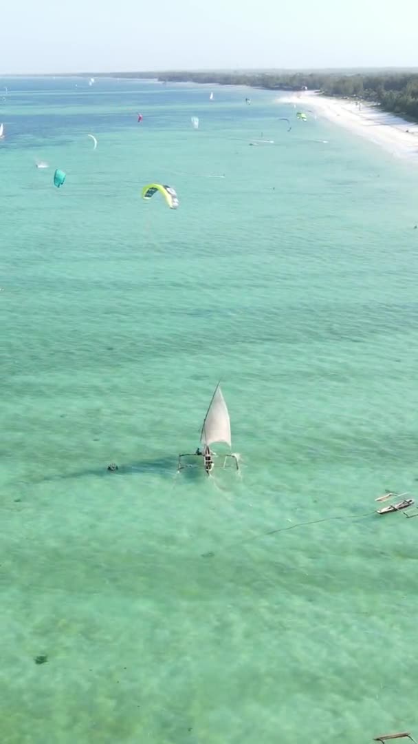 Video verticale della spiaggia sull'isola di Zanzibar, Tanzania, vista aerea — Video Stock