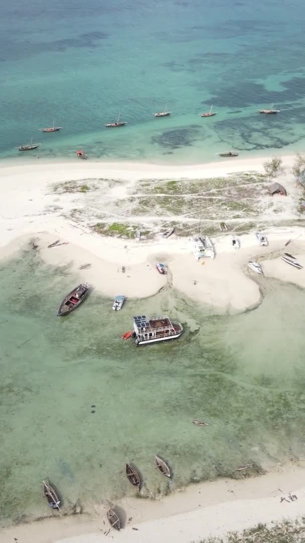 Bateaux vidéo verticaux dans l'océan près de la côte de Zanzibar, Tanzanie, vue aérienne — Video