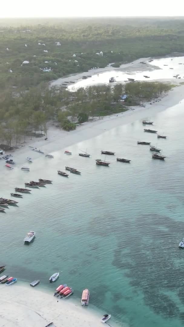 Video barcos verticales en el océano cerca de la costa de Zanzíbar, Tanzania, vista aérea — Vídeos de Stock