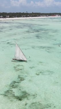 Zanzibar, Tanzanya kıyısı yakınlarındaki okyanusta dikey video tekneleri.