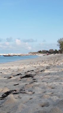 Zanzibar, Tanzanya kıyısı yakınlarındaki okyanusta dikey video tekneleri.
