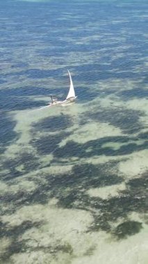 Zanzibar, Tanzanya kıyısı yakınlarındaki okyanusta dikey video tekneleri.