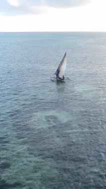 Zanzibar, Tanzanya kıyısı yakınlarındaki okyanusta dikey video tekneleri.