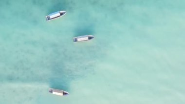 Zanzibar, Tanzanya kıyısı yakınlarındaki okyanusta dikey video tekneleri.