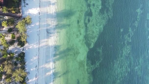เรือวิดีโอแนวตั้งในมหาสมุทร ใกล้ชายฝั่งซานซิบาร์ ทานซาเนีย มุมมองทางอากาศ — วีดีโอสต็อก