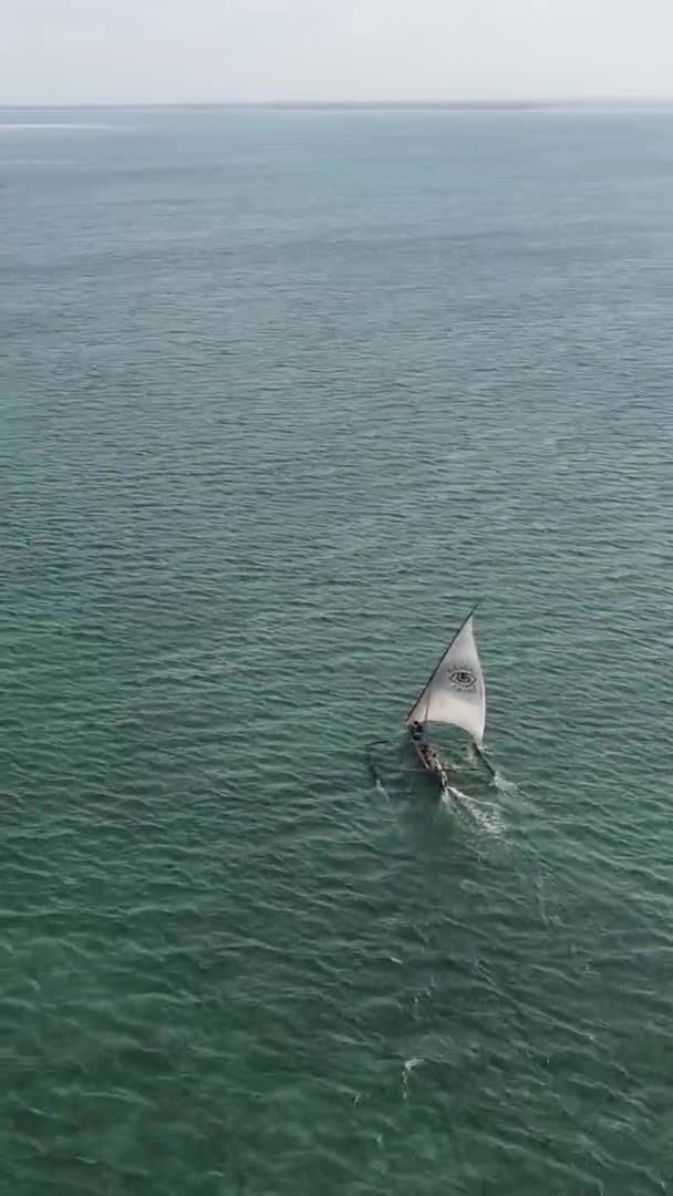 Video barche verticali nell'oceano vicino alla costa di Zanzibar, Tanzania, vista aerea — Video Stock