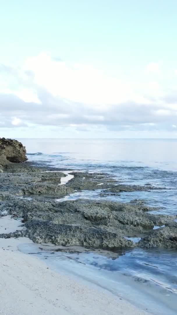 Κάθετη βίντεο άδεια παραλία στο νησί Zanzibar, Τανζανία, εναέρια άποψη — Αρχείο Βίντεο