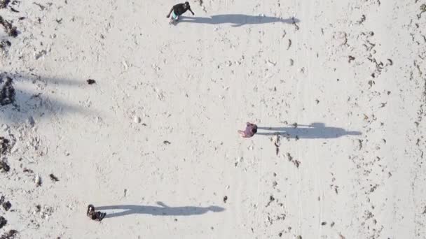 Вертикальні відеолюди грають у футбол на пляжі в Занзібарі, Танзанія, вигляд з повітря. — стокове відео