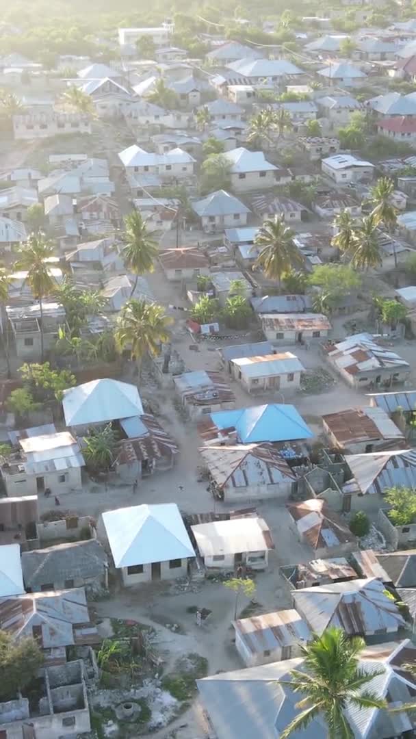Tanzanie - letecký pohled na domy u pobřeží Zanzibaru, vertikální video — Stock video