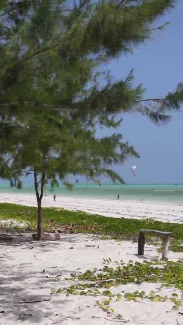 Κάθετη kitesurfing βίντεο κοντά στην ακτή της Ζανζιβάρης, Τανζανία, εναέρια άποψη — Αρχείο Βίντεο