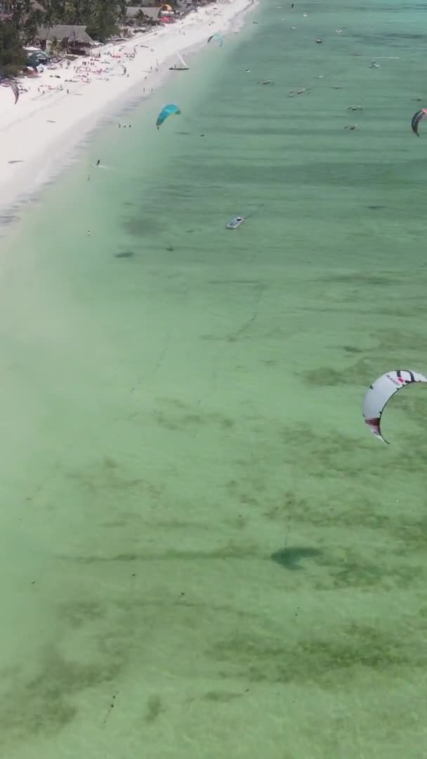 Zanzibar, Tanzanya kıyısı yakınlarında dikey video uçurtması, hava manzarası — Stok video