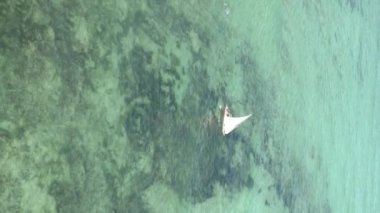 Zanzibar, Tanzanya kıyısı yakınlarındaki okyanusta dikey video tekneleri.