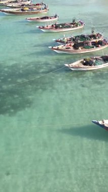 Zanzibar, Tanzanya kıyısı yakınlarındaki okyanusta dikey video tekneleri.