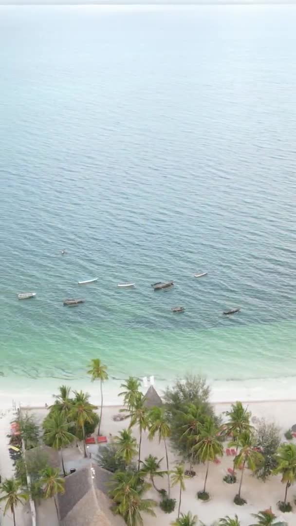 Barcos de vídeo verticais no oceano perto da costa de Zanzibar, na Tanzânia, vista aérea — Vídeo de Stock