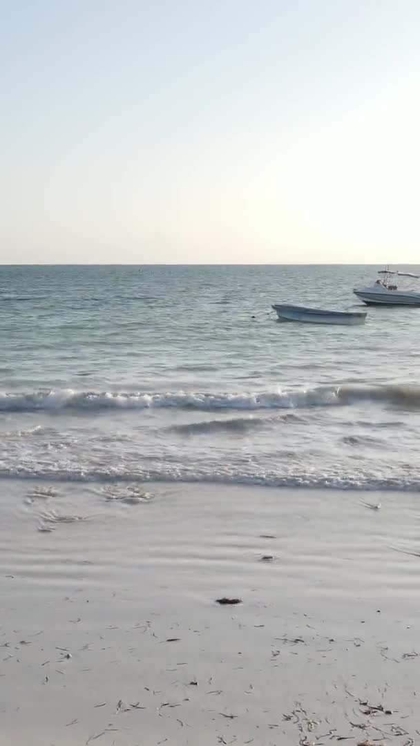 Verticale videoboten in de oceaan bij de kust van Zanzibar, Tanzania, luchtfoto 's — Stockvideo