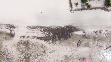 Tanzanya 'nın Zanzibar kıyısındaki okyanusta alçak gelgitin dikey videosu.