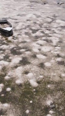 Tanzanya 'nın Zanzibar kıyısındaki okyanusta alçak gelgitin dikey videosu.