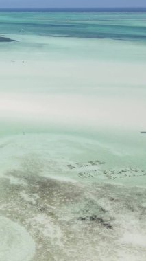 Tanzanya 'nın Zanzibar kıyısındaki okyanusta alçak gelgitin dikey videosu.