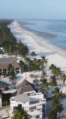 Tanzanya 'nın Zanzibar kıyısındaki okyanusta alçak gelgitin dikey videosu.
