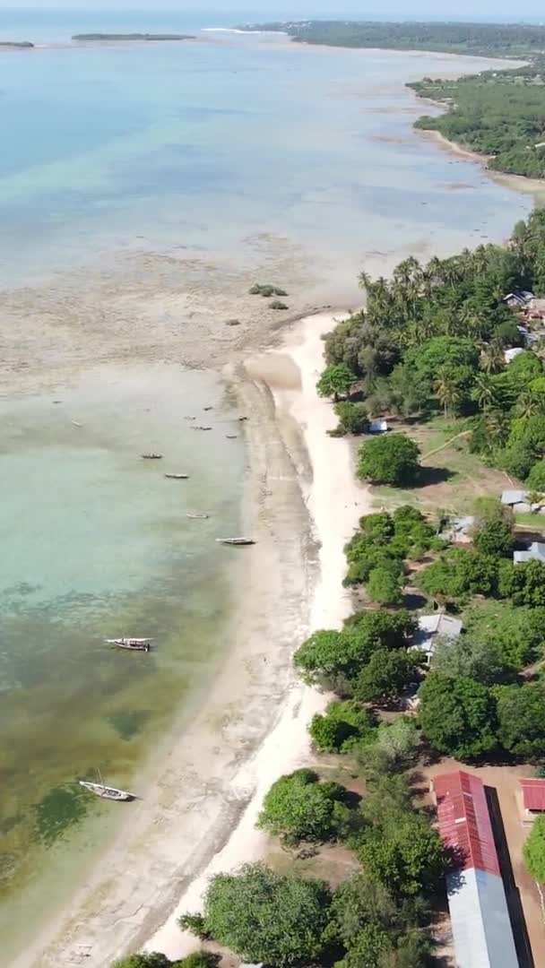 Pionowe wideo z odpływu w oceanie przy wybrzeżu Zanzibaru, Tanzania, widok z lotu ptaka — Wideo stockowe