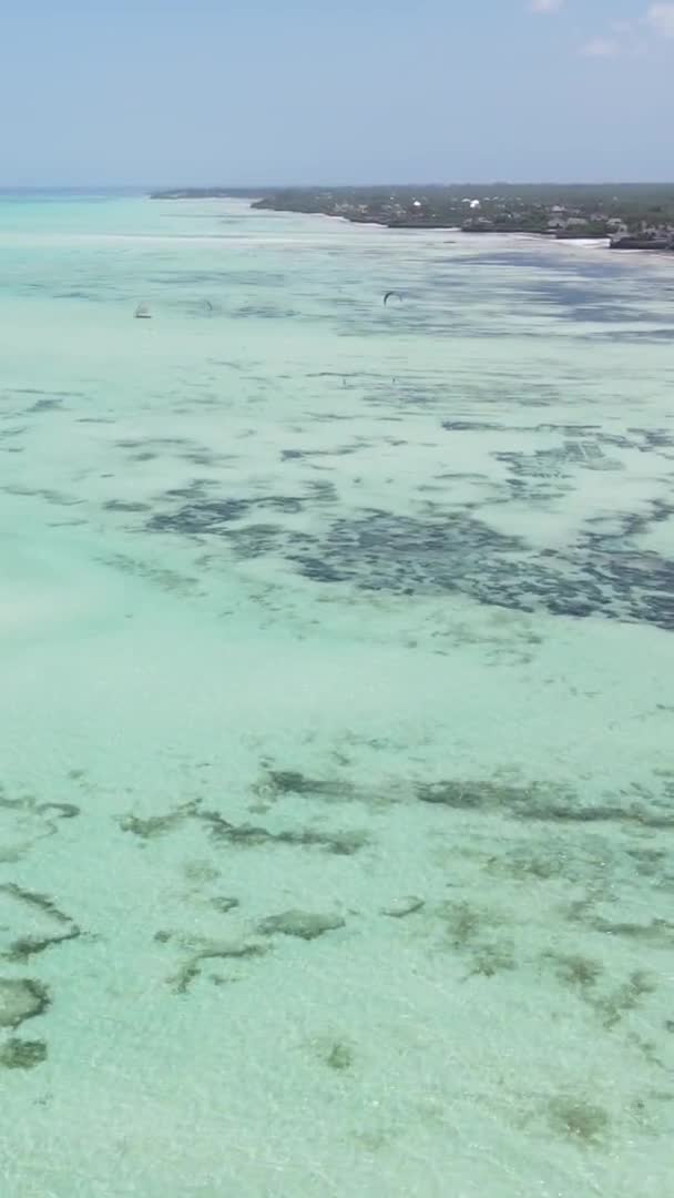 Video vertikal air pasang rendah di laut dekat pantai Zanzibar, Tanzania, pandangan udara — Stok Video