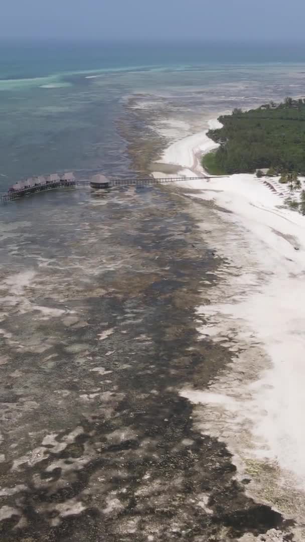 Vertical video of low tide in the ocean near the coast of Zanzibar, Tanzania, aerial view — Stock Video