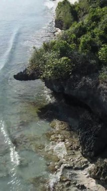 Tanzanya 'nın Zanzibar kıyısındaki okyanusun dikey videosu.