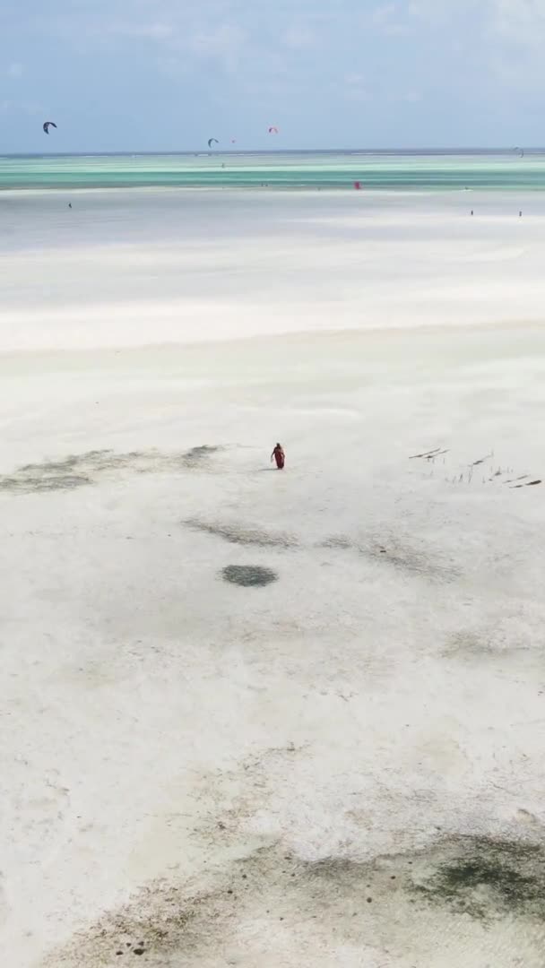 Вертикальное видео океана у берегов Занзибара, Танзания, вид с воздуха — стоковое видео