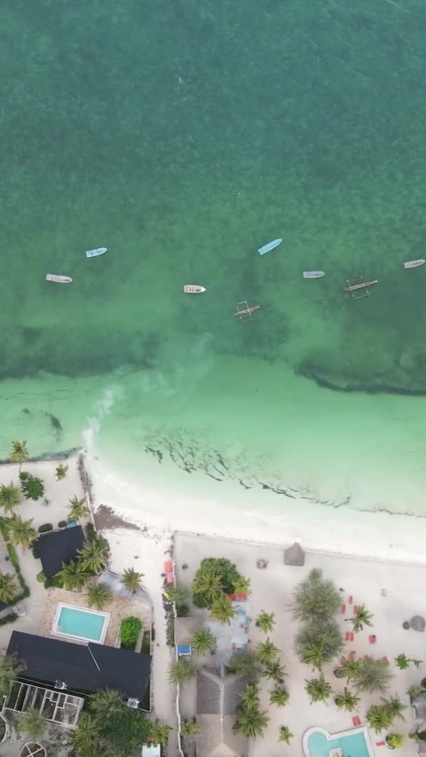 Vidéo verticale de l'océan près de la côte de Zanzibar, Tanzanie, vue aérienne — Video