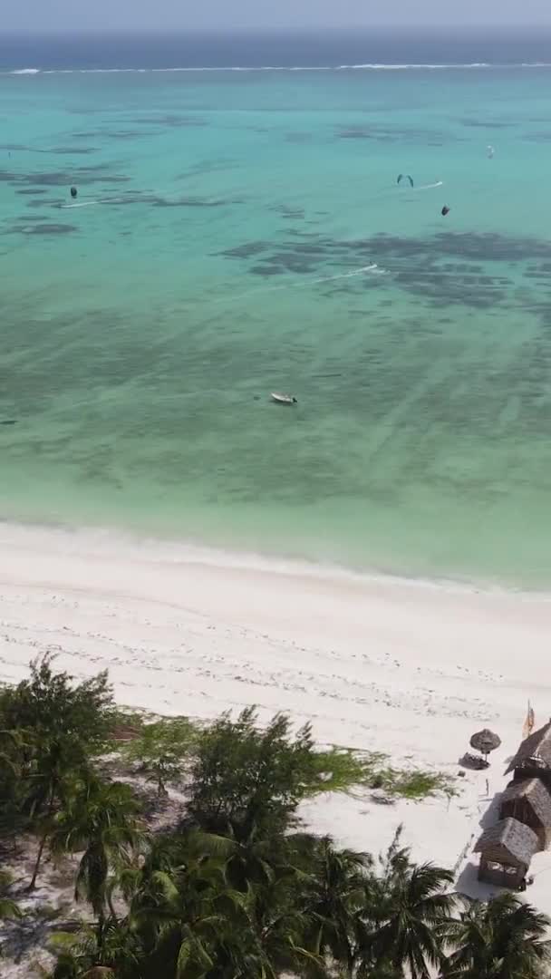 Video verticale dell'oceano vicino alla costa di Zanzibar, Tanzania, vista aerea — Video Stock