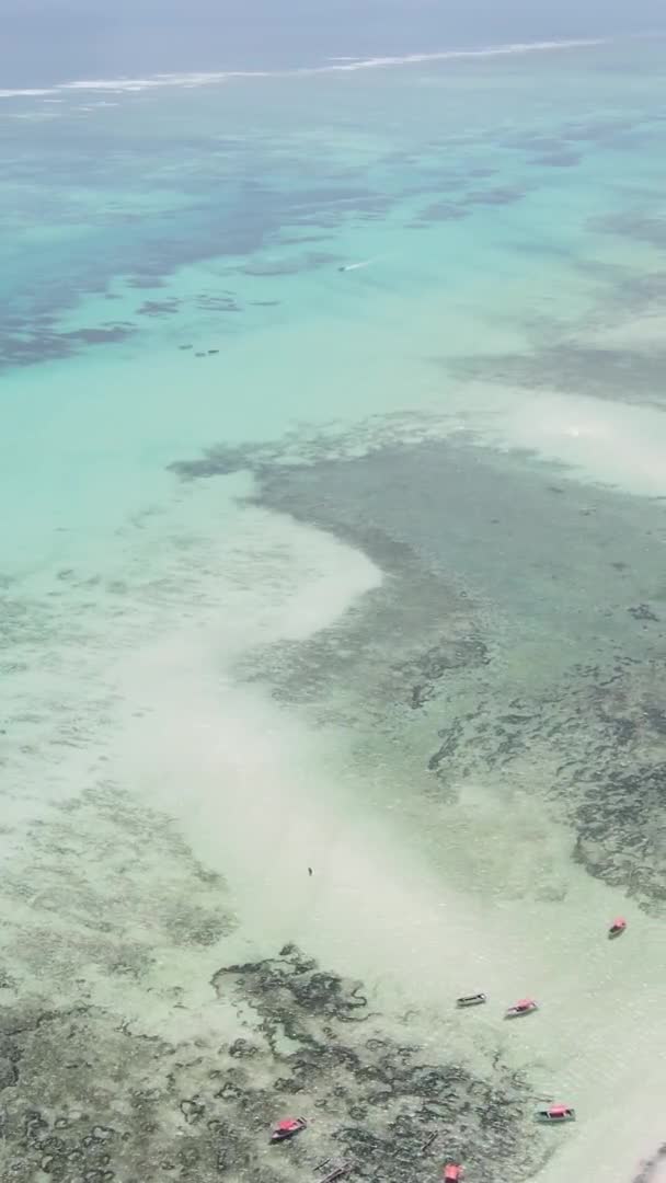 Vertical video of the ocean near the coast of Zanzibar, Tanzania, aerial view — Stock Video