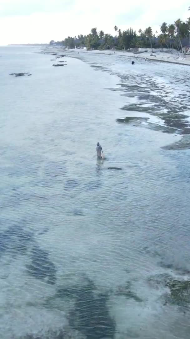 Vertikal video av havet nära kusten i Zanzibar, Tanzania, antenn vy — Stockvideo