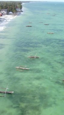 Tanzanya 'nın Zanzibar kıyısındaki okyanusun dikey videosu.