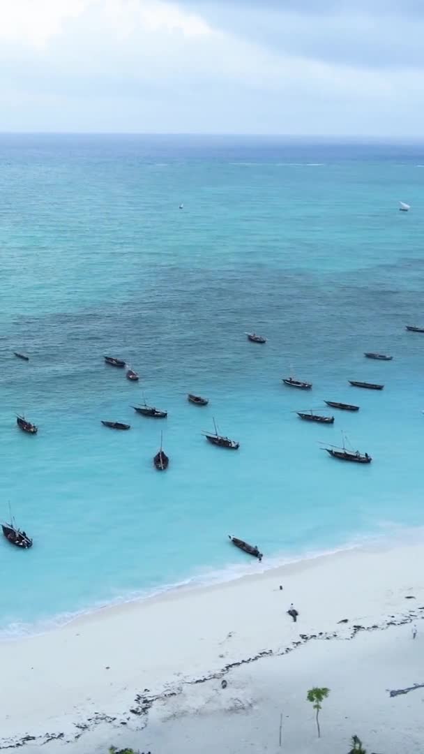 Vertical video of the ocean near the coast of Zanzibar, Tanzania, aerial view — Stock Video