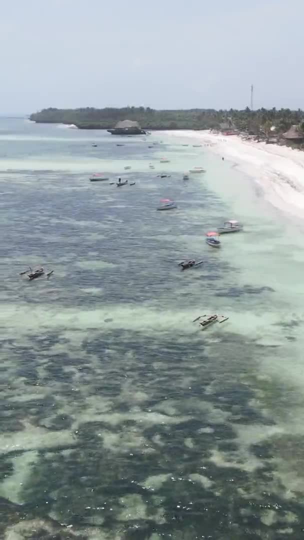 Вертикальное видео океана у берегов Занзибара, Танзания, вид с воздуха — стоковое видео
