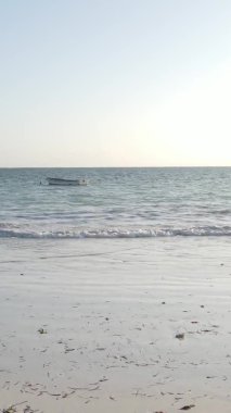 Tanzanya, dikey video - tekne, Zanzibar kıyısı yakınlarında okyanusta kayıklar, hava manzarası