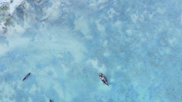 Tanzánia, függőleges videó - csónak, csónak az óceánban, közel a part Zanzibár, légi felvétel — Stock videók