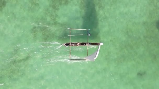 Τανζανία, κάθετη βίντεο - βάρκα, βάρκες στον ωκεανό κοντά στην ακτή της Ζανζιβάρης, εναέρια άποψη — Αρχείο Βίντεο