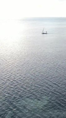 Tanzanya, dikey video - tekne, Zanzibar kıyısı yakınlarında okyanusta kayıklar, hava manzarası