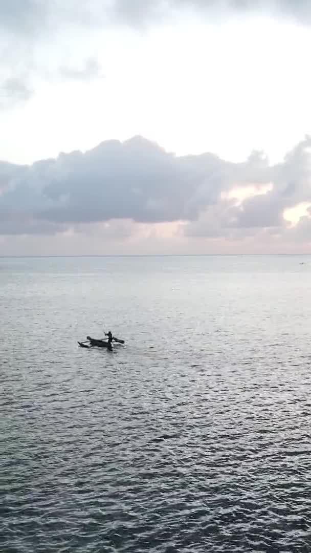 Tanzania, vertical video - boat, boats in the ocean near the coast of Zanzibar, aerial view — Stock Video