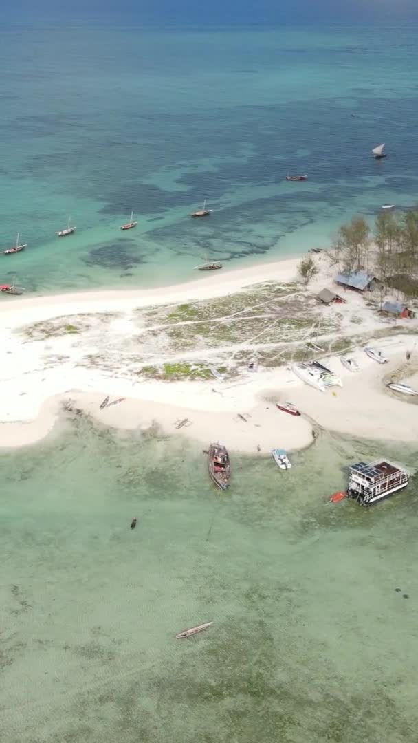 Tanzanie, vidéo verticale - bateau, bateaux dans l'océan près de la côte de Zanzibar, vue aérienne — Video