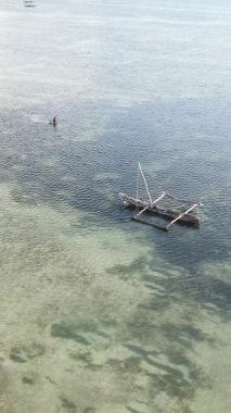 Zanzibar, Tanzanya - kıyıya yakın okyanusta alçak gelgitin dikey videosu, yavaş çekim
