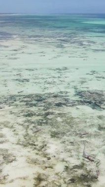 Zanzibar, Tanzanya - kıyıya yakın okyanusta alçak gelgitin dikey videosu, yavaş çekim