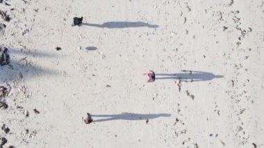 Zanzibar, Tanzanya - Sahilde futbol oynayan dikey videocular, yavaş çekim