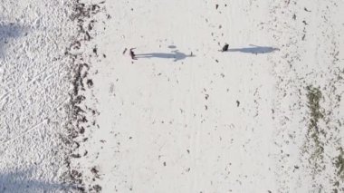 Zanzibar, Tanzanya - Sahilde futbol oynayan dikey videocular, yavaş çekim